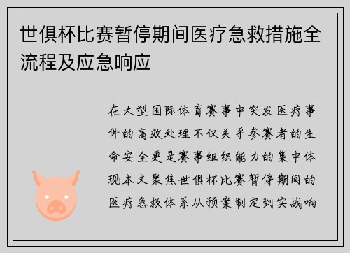 世俱杯比赛暂停期间医疗急救措施全流程及应急响应